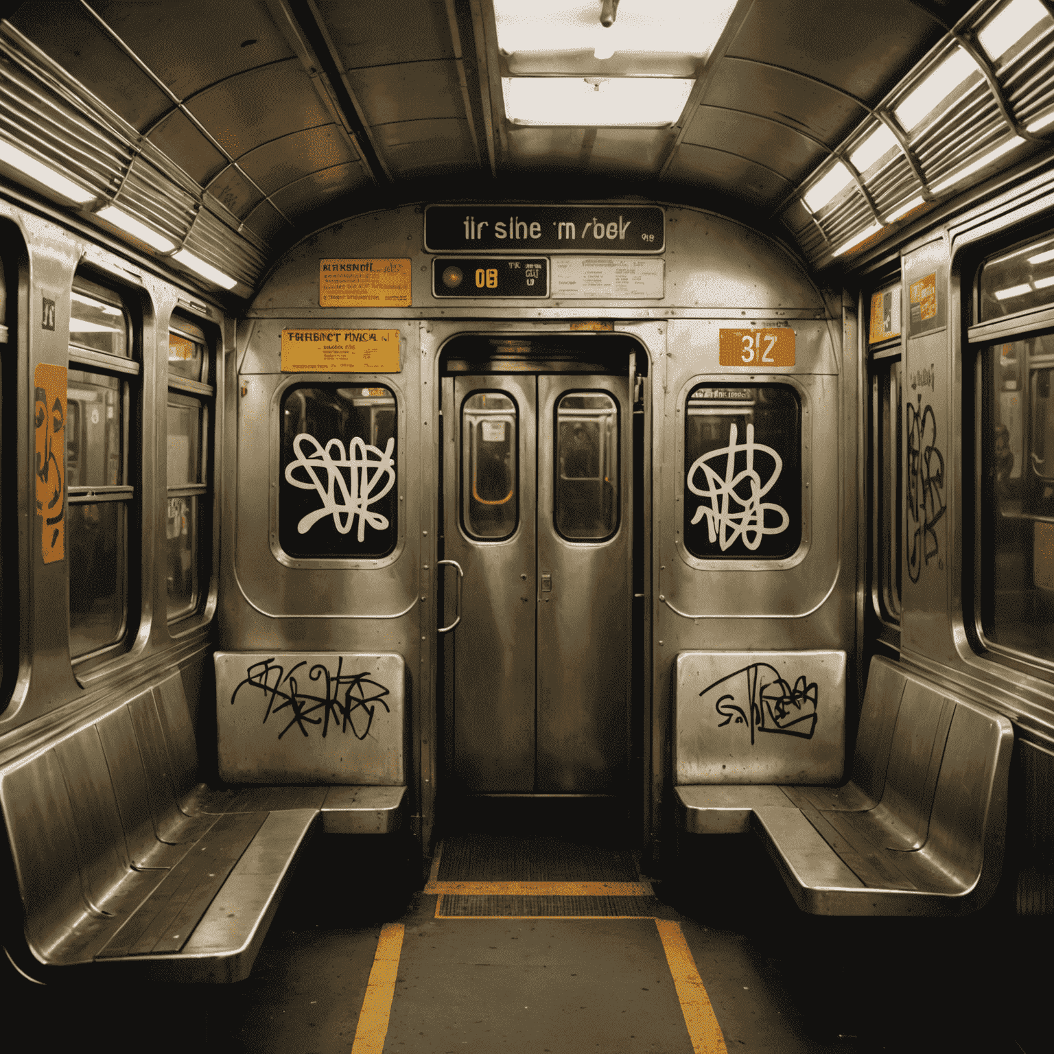 Early graffiti tags on a New York City subway car from the 1970s